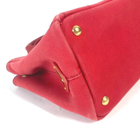 PRADA Logo Plate Canapa CANAPA MINI Hand Bag Tote Bag Canvas Red - Picture 15 of 16